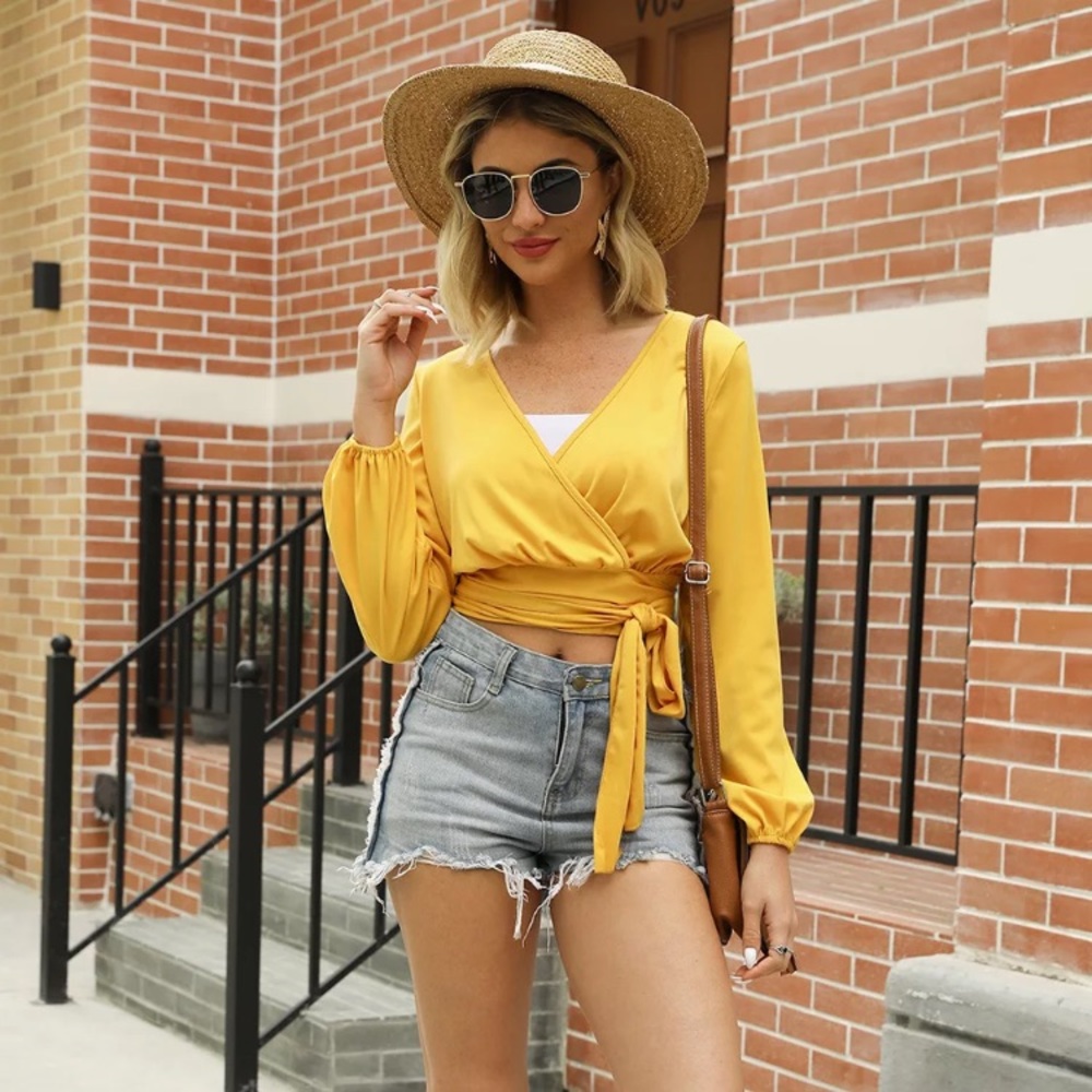 Yellow wrap around crop top